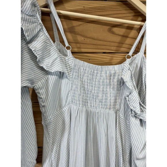 Torrid Dress 1X Light Blue White Stripe Off Shoulder Ruffle Sleeve Festival B84 - Picture 10 of 16